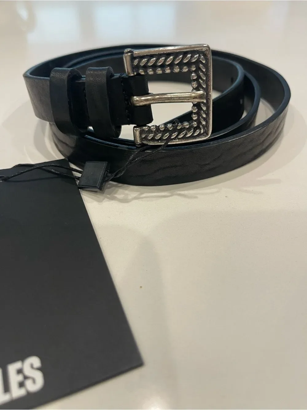 The Kooples Engraved Metal-Buckle Leather Belt In Black NWT LARGE